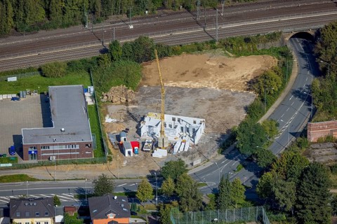 Aerial view, construction site Red Cross Am Ochsenkamp next to the Technical Relief Organisation