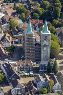 Aerial view, church tower renovation of the evang. Christuskirche in Schwelm, Ruhr area, North