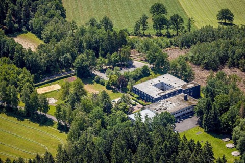 Aerial photo, Biggesee, DJH Biggesee Youth Hostel, forest damage and clear-cutting, Eichhagen,
