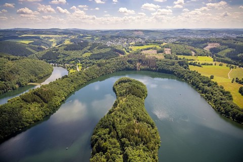 Aerial view, Biggesee, Camping- und Erholungsanlage Biggesee, Kessenhammer, Rhode, Olpe, Sauerland,
