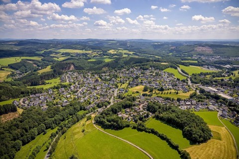 Aerial view, forest area with forest damage in Rhode, Olpe, Sauerland, North Rhine-Westphalia,