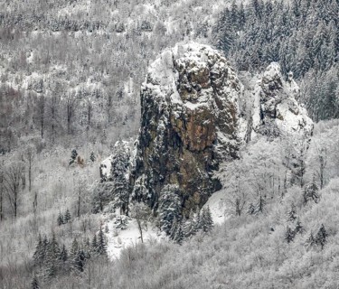Aerial view of the rock formation Bruchhauser Steine a ground monument with four main rocks on the