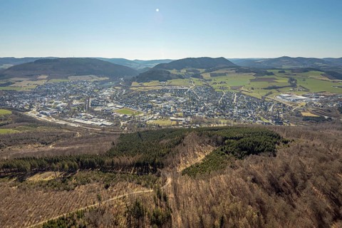 Aerial view, aerial view Bigge, Antfeld, Olsberg, Sauerland, North Rhine-Westphalia, Germany,