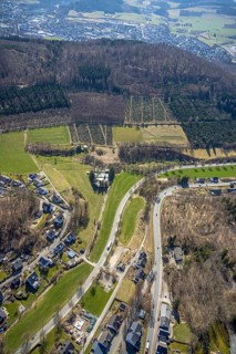 Aerial view, residential area Dorfwiese, federal road, Steinkuhle Wald, Antfeld, Olsberg,