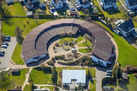 Aerial view, Josefsheim Bigge, nursing home, vocational training centre, Bigge, Olsberg, Sauerland,