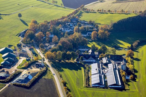 Aerial view, village Ebbinghof with family hotel Ebbinghof in the district Wormbach in