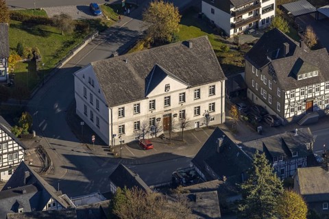 Aerial view, district court and court museum Bad Fredeburg in the district Fredeburg in