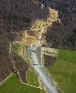 Aerial view, construction site and new construction of the L776n bypass Bad Fredeburg, Fredeburg,