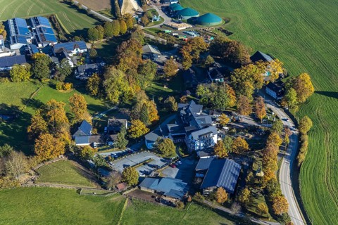 Aerial view, village Ebbinghof with family hotel Ebbinghof in the district Wormbach in