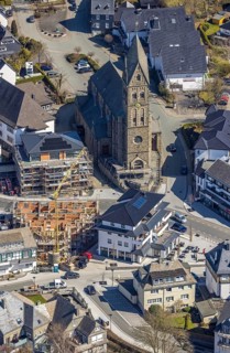 Aerial view, Construction site, New residential and commercial building Bahnhofstraße at the