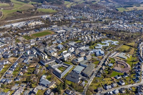Aerial view, aerial view Bigge and Olsberg, Bigge, Olsberg, Sauerland, North Rhine-Westphalia,