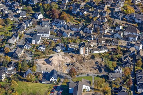 Aerial view, demolition of the Josefs-Hospital and construction site Am Schwesternheim in Olsberg,