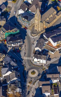 Aerial view, town centre with parish church St. Nikolaus in Olsberg, Sauerland, North