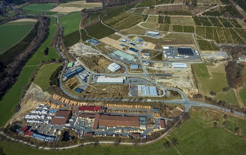 Aerial view, industrial park Hochsauerland, federal road B511, Wormbach, Schmallenberg, Sauerland,