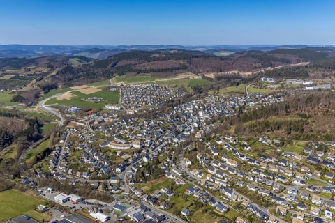 Aerial view, construction site and new construction of the L776n bypass, MVZ Medical Care Centre