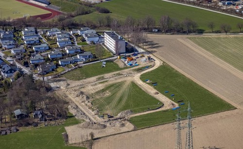 Aerial view, construction site, construction area Altes Feld II, Breslauer Straße, Schmallenberg,