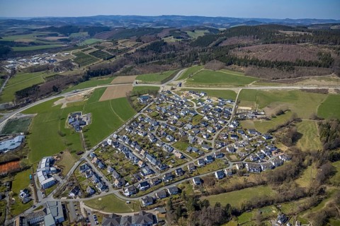 Aerial view, construction site and new construction of the bypass L776n Bad Fredeburg, Fredeburg,