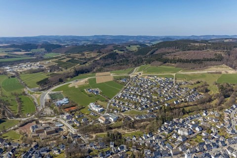 Aerial view, construction site and new construction of the bypass L776n Bad Fredeburg, Fredeburg,