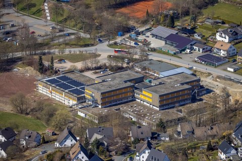 Aerial photo, Erich Kästner-Realschule, Fredeburg, Schmallenberg, Sauerland, North