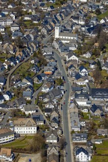 Aerial view, Catholic parish church of St George in Fredeburg, Schmallenberg, Sauerland, North