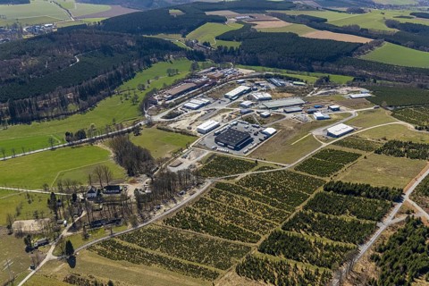 Aerial view, industrial park Hochsauerland, federal road B511, Wormbach, Schmallenberg, Sauerland,