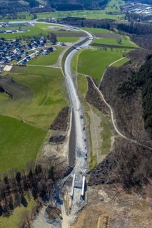 Aerial view, construction site and new construction of the L776n bypass Bad Fredeburg, Fredeburg,