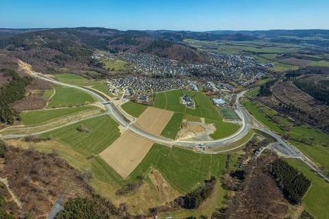 Aerial view, construction site and new construction of the L776n bypass Bad Fredeburg, Fredeburg,
