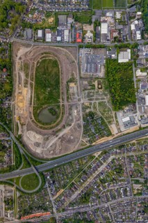 Aerial view of the former trotting track in the Hillerheide district, ISEK project Wohnen am