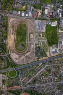 Aerial view of the former trotting track in the Hillerheide district, ISEK project Wohnen am