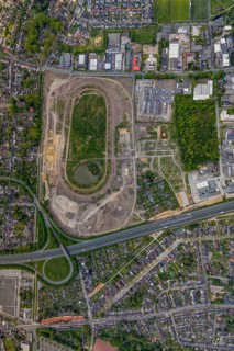 Aerial view of the former trotting track in the Hillerheide district, ISEK project Wohnen am