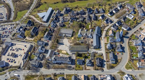Aerial view, Valentin-Schule and catholic primary school, evang. ChristusKirche, Schmallenberg,