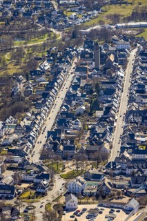 Aerial view, housing estate Weststraße and Oststraße Parallele, St.-Alexander-Kirche,