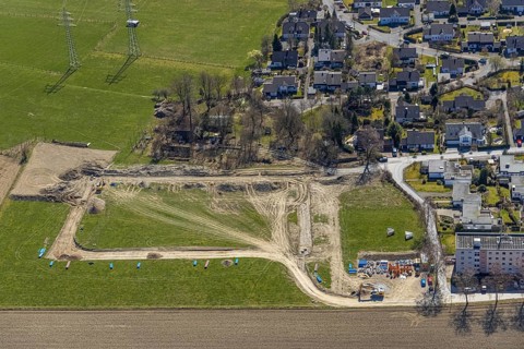 Aerial view, construction site, construction area Altes Feld II, Breslauer Straße, Schmallenberg,
