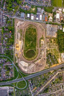 Aerial view of the former trotting track in the Hillerheide district, ISEK project Wohnen am