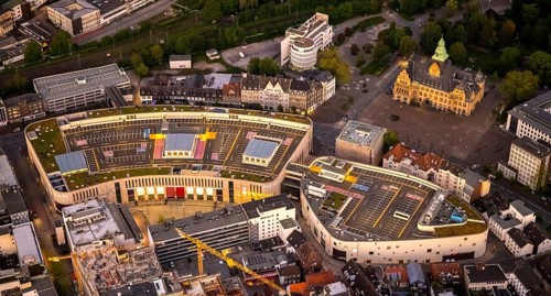 Aerial view, town hall, old town with Kaiserwall, Palais Vest shopping centre, city centre,