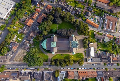 Aerial view, St. Anthony's Basilica Catholic Church in Rheine City in Rheine, Münsterland, North
