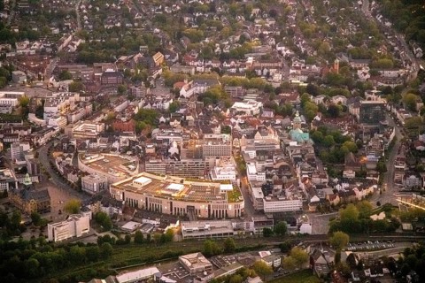 Aerial view, old town with Kaiserwall, Palais Vest shopping centre, catholic ProbsteiKirche St.