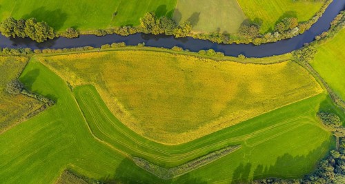 Aerial view, river Ems in the nature reserve Emsaue at the district Gellendorf in Rheine,