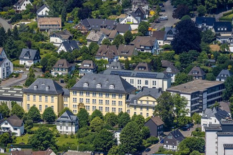 Aerial photo, Städtisches Gymnasium Olpe, Olpe-Stadt, Olpe, Sauerland, North Rhine-Westphalia,