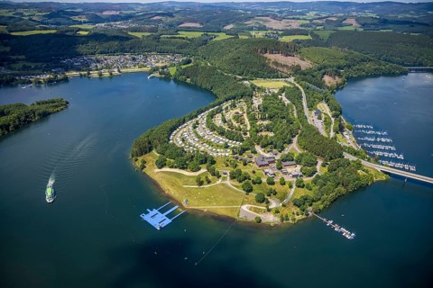 Aerial view, Biggesee, Camping Biggesee - Vier Jahreszeiten, passenger navigation with the