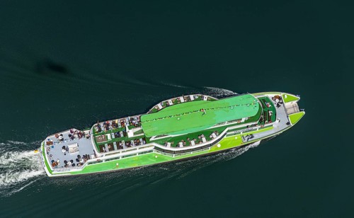 Aerial view, Biggesee, passenger navigation with the excursion boat Westfalen, Sondern, Olpe,
