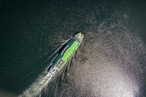 Aerial view, Biggesee, passenger navigation with the excursion boat Westfalen, Sondern, Olpe,
