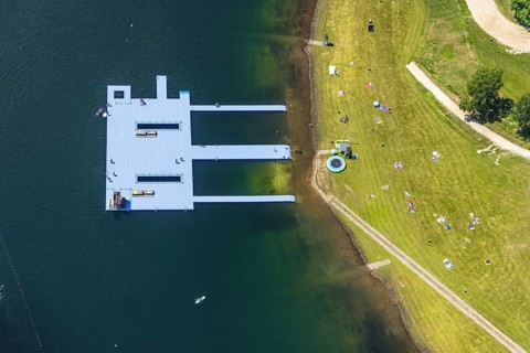 Aerial view, Biggesee, Camping Biggesee - Vier Jahreszeiten, bathers, Sondern, Olpe, Sauerland,