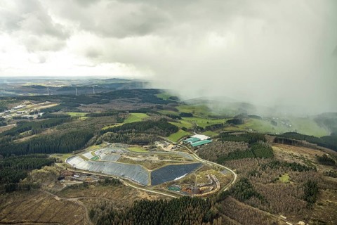 Aerial view, Olper Entsorgungszentrum GmbH, Oberveischede Unterneger, Olpe, Sauerland, Kreis Olpe,