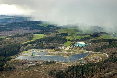 Aerial view, Olper Entsorgungszentrum GmbH, Oberveischede Unterneger, Olpe, Sauerland, Kreis Olpe,