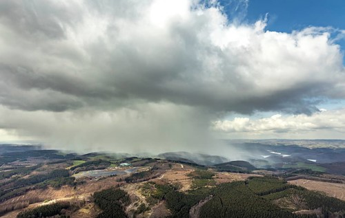 Aerial view, Olper Entsorgungszentrum GmbH, cloud, snow shower, Oberveischede Unterneger, Olpe,