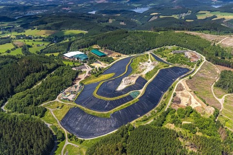 Aerial view, Landfill Olper Entsorgungszentrum GmbH, Oberveischede Unterneger, Oberveischede, Olpe,