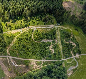 Aerial view, Bikepark Fahlenscheid, mountain bike facility Liftistan, Oberveischede, Olpe,