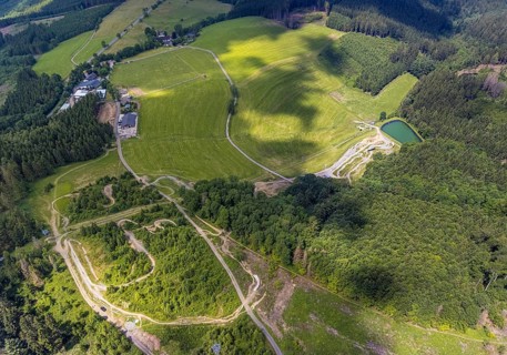 Aerial view, Bikepark Fahlenscheid, mountain bike facility Liftistan, Oberveischede, Olpe,