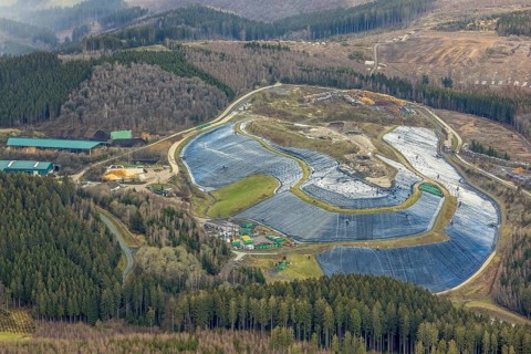 Aerial view, Olper Entsorgungszentrum GmbH, Oberveischede Unterneger, Olpe, Sauerland, Kreis Olpe,